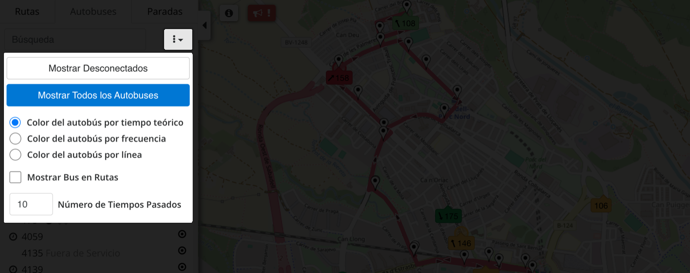 Opcions de visualització d'autobús