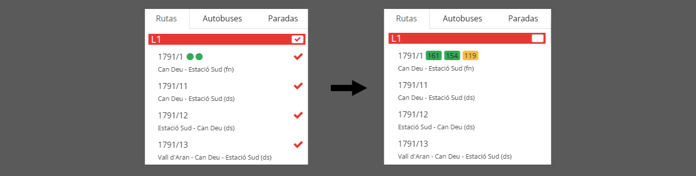 Bus display in routes tab